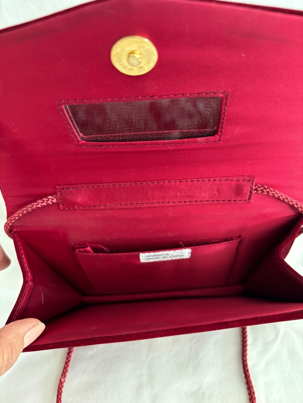 Burgundy Velvet Evening Bag Soutache Embroidered Crossbody Clutch Purse Mirror - Picture 4 of 5